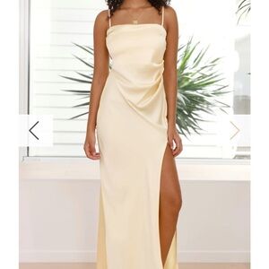 Cowl Neck Satin Slip Maxi Dress in Cream